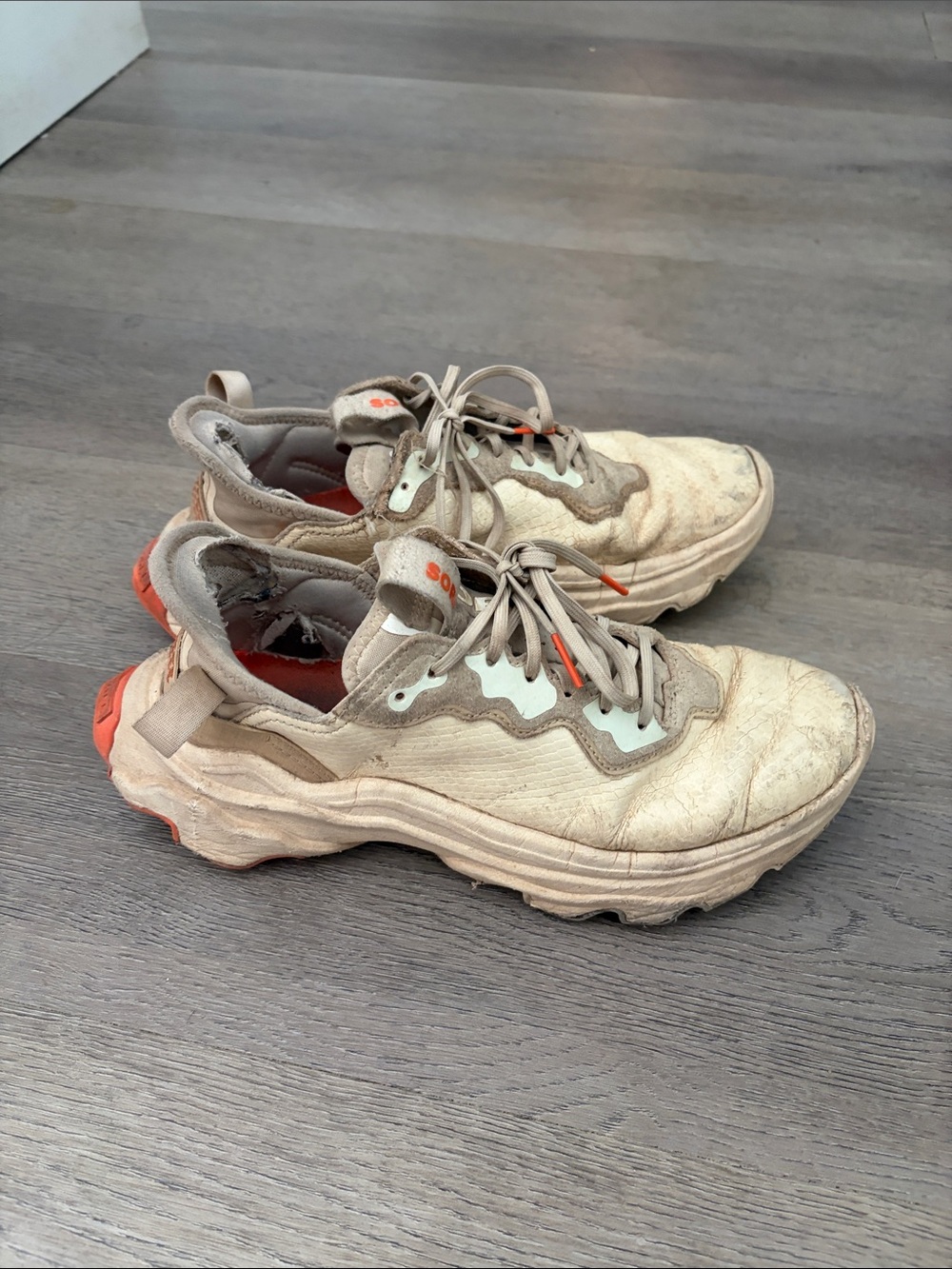 Sorel Beige and Orange Lace-Up Sneakers